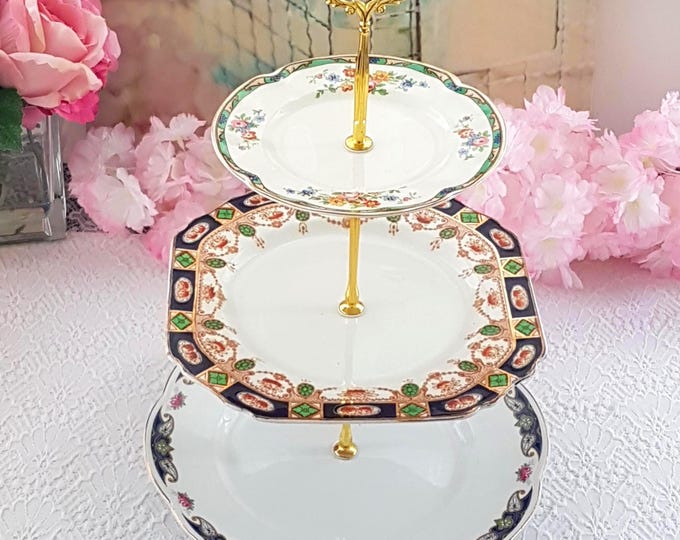 Mismatched Vintage Plate Cake Stand 3 Tier Bespoke Decor