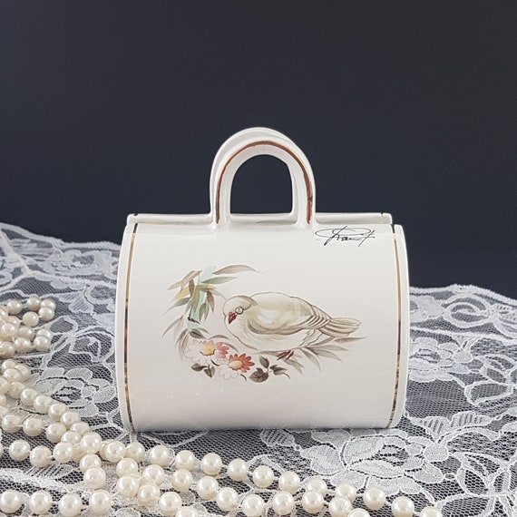 Vintage Porcelain Purse Jewelry Box: Bird Design, Made in Japan