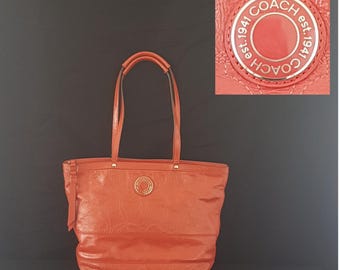 Vintage Coach Tangerine Orange Patent Leather Signature Stitch