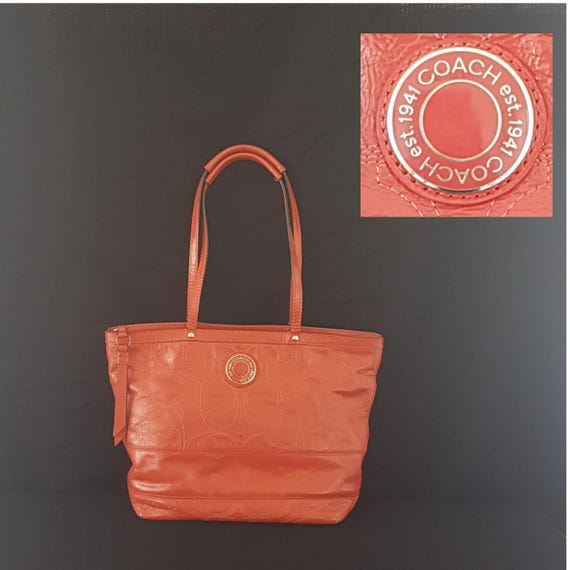 Vintage Coach Tangerine Orange Patent Leather Signature Stitch