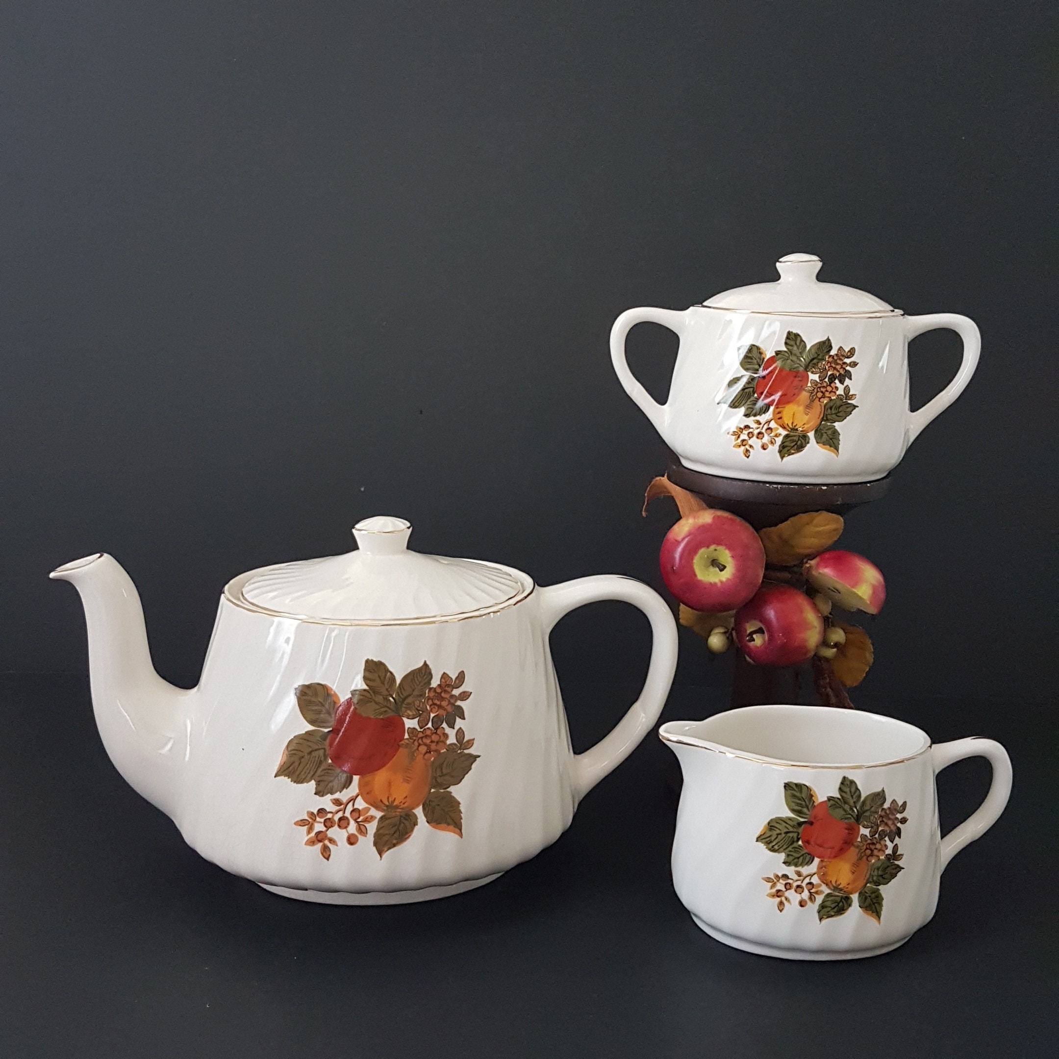 Teapot Set with Cream and Sugar Bowl, Enoch Wedgwood ENGLISH