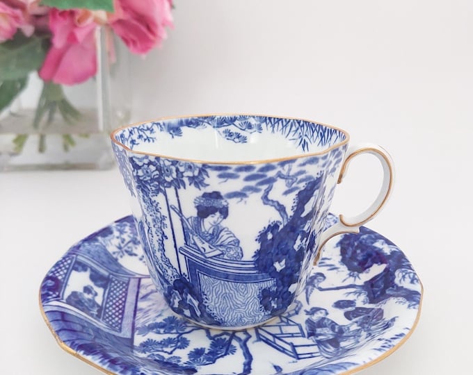 Oversized Royal Crown Derby Mikado Tea Cup and Saucer Bone China England