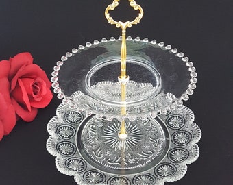 2 Tier Cake Stand, Clear Glass Plates, Party Decor, Wedding Gift