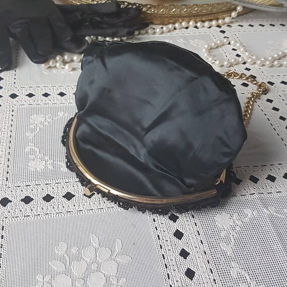 Vintage Black Beaded Purse, Evening Bag, Hang fro… - image 7