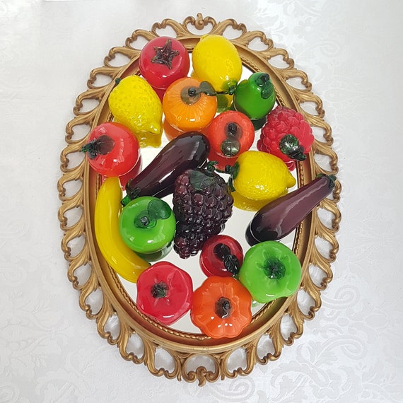 Vintage Murano Style Hand Blown Glass Fruit Vegetable Figurines Colorful Italian Art Glass Collectible
