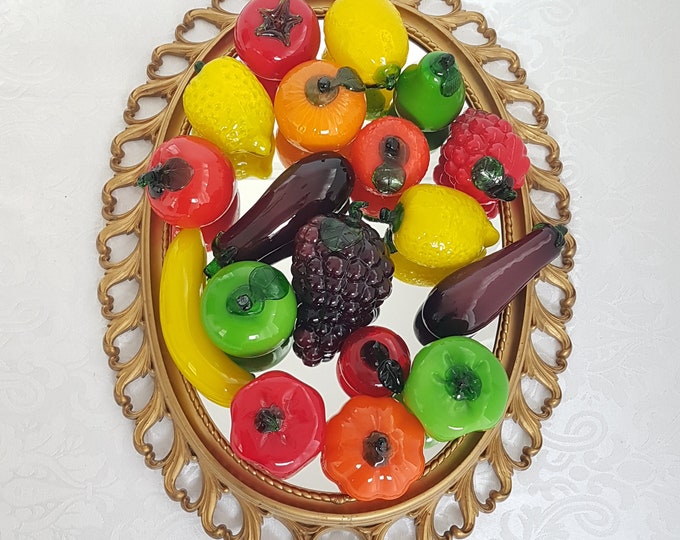 Vintage Murano-Style Blown Glass Fruit and Vegetables: CHOICE Apple, Pear, Orange, Grapes, Pepper, Banana, Lemon