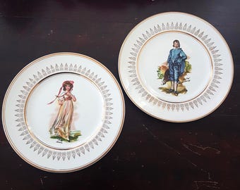 Gainsborough "Blue Boy & Pinky" Ironstone Plates - English Gold Filigree Set