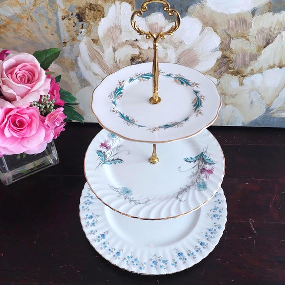 3-Tier Bone China Cake Stand - Wedding Cake Dessert Tray Afternoon Tea Serving Platter