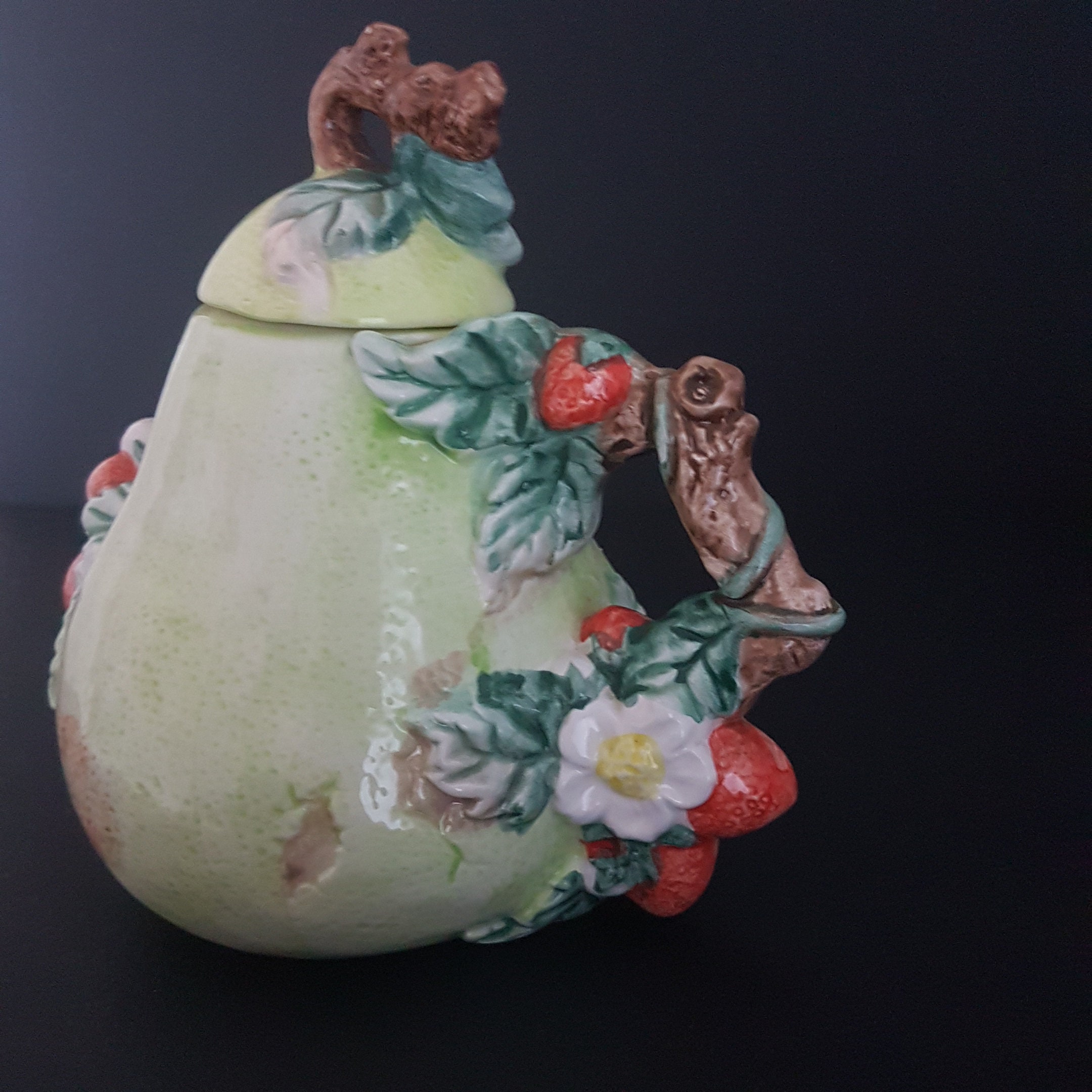 Heritage Mint Ltd Collectibles Teapot, Ceramic Pear Strawberries Floral