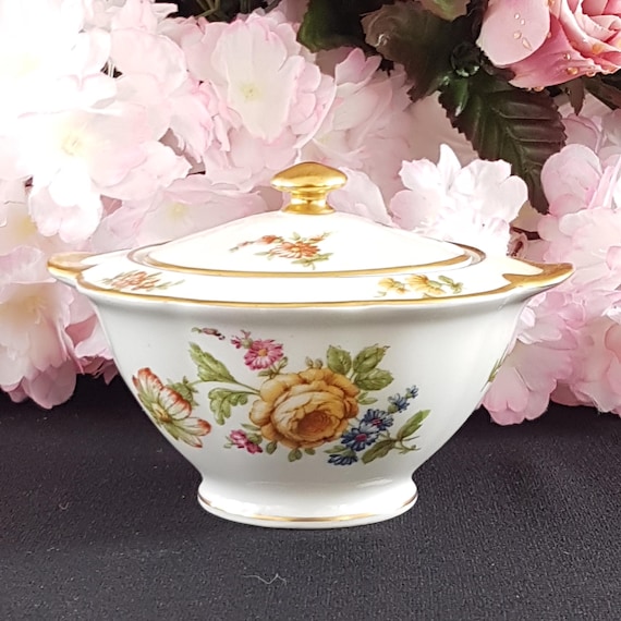 Vintage Haviland Rosedale Porcelain Sugar Bowl with Lid - Fine China Floral Pattern