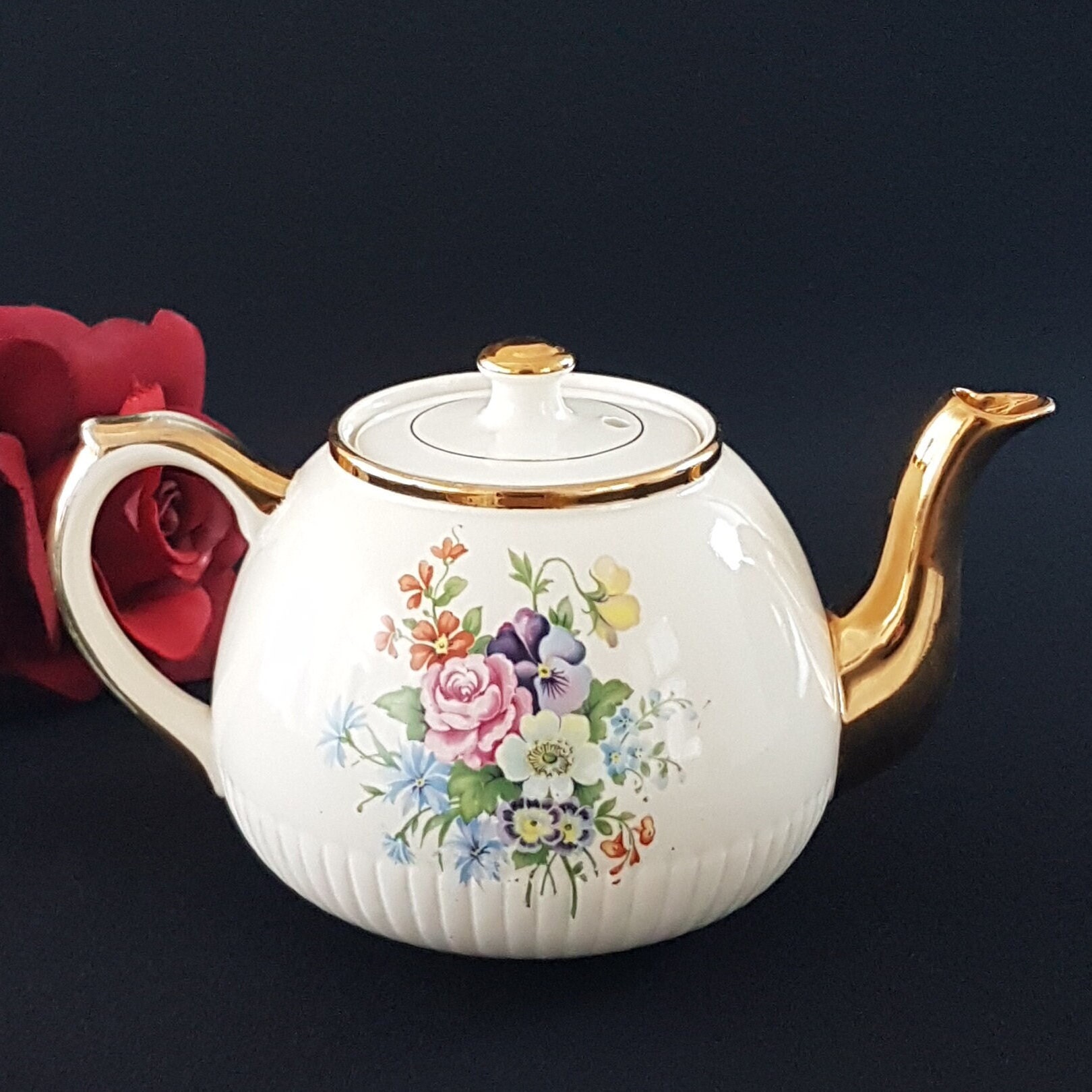 Vintage Floral Ellgreave Teapot, Made in England, Vintage Mid Century English Tea Pot, 1950s