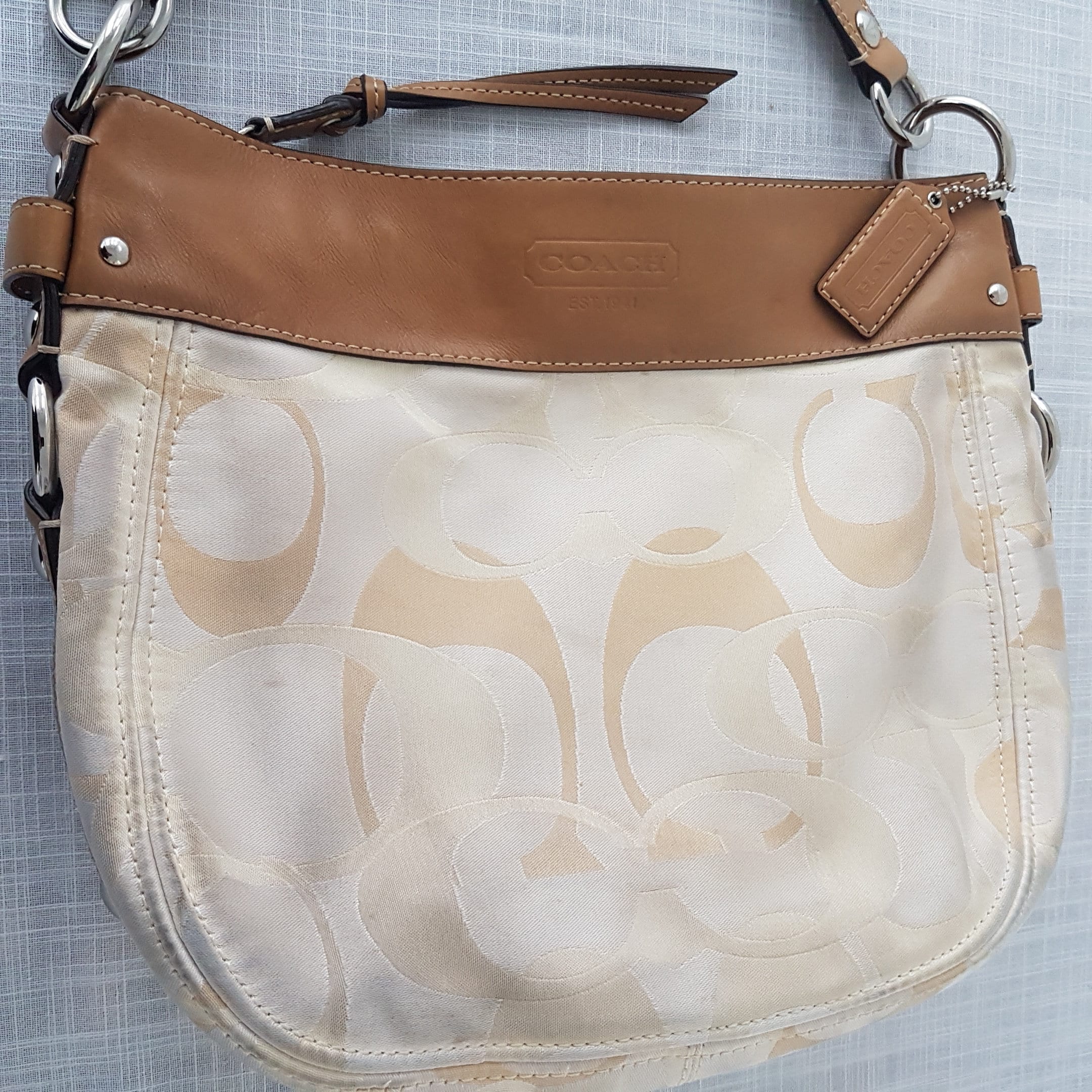 Vintage COACH C1082-F14711 Tan Beige ZOE Shoulder Bag, Canvas with