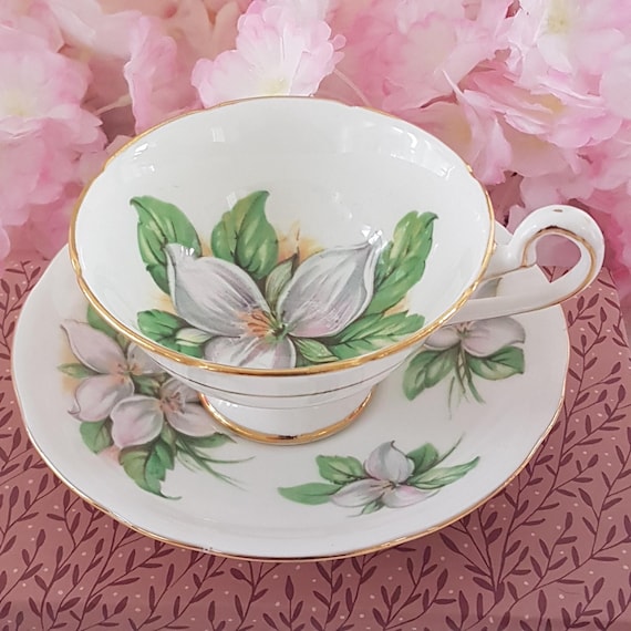 Royal Stafford White Trillium Bone China Vintage Tea Cup and Saucer