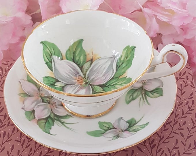 Royal Stafford White Trillium Vintage Tea Cup and Saucer with Gift Options