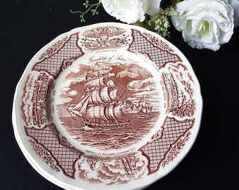 Alfred Meakin Fair Winds Dinner Plates Set of 2 Brown Transferware Historical Ships Nautical