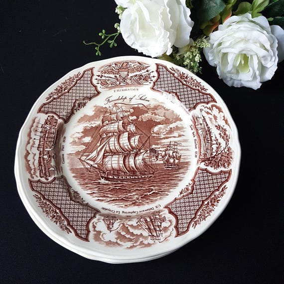 Alfred Meakin Fair Winds Dinner Plates Set of 2 Brown Transferware Historical Ships Nautical