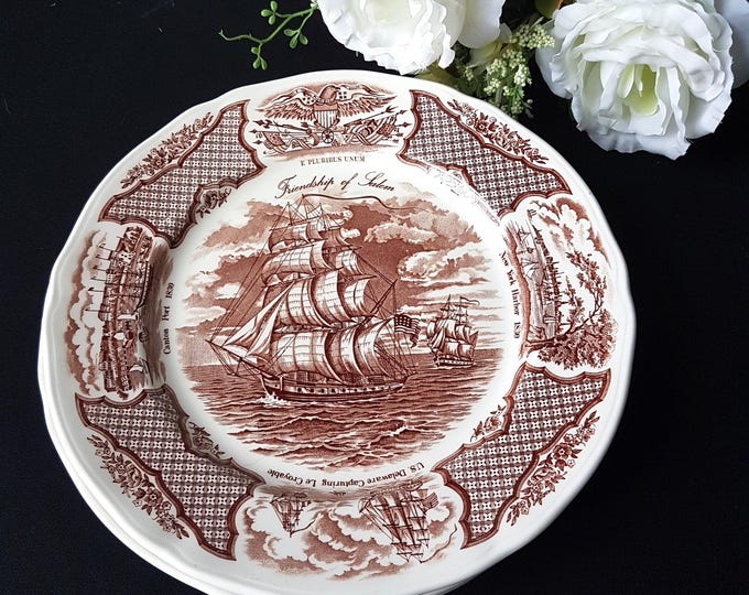 Alfred Meakin Fair Winds Dinner Plates Set of 2 Brown Transferware Historical Ships Nautical