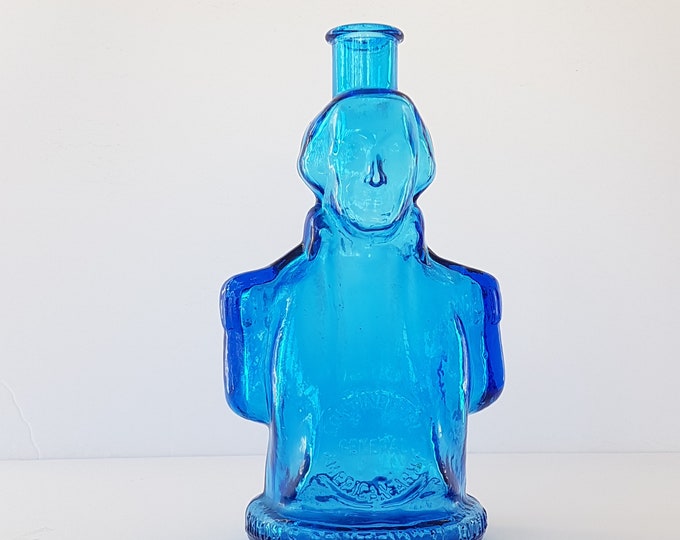 George Washington, Wheaton Simmon's Centennial Bitters, Empty Glass Bottle, Aquamarine Blue Glass Decanter