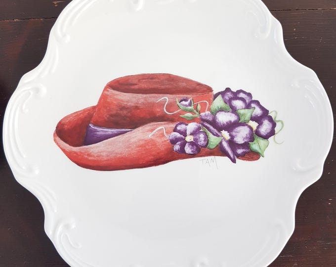 4pc Red Hat Porcelain Salad Plates, Made in Rignaud Quebec Canada
