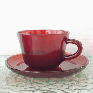 Vintage Anchor Hocking Royal Ruby Red Tea Cup and Saucer Set