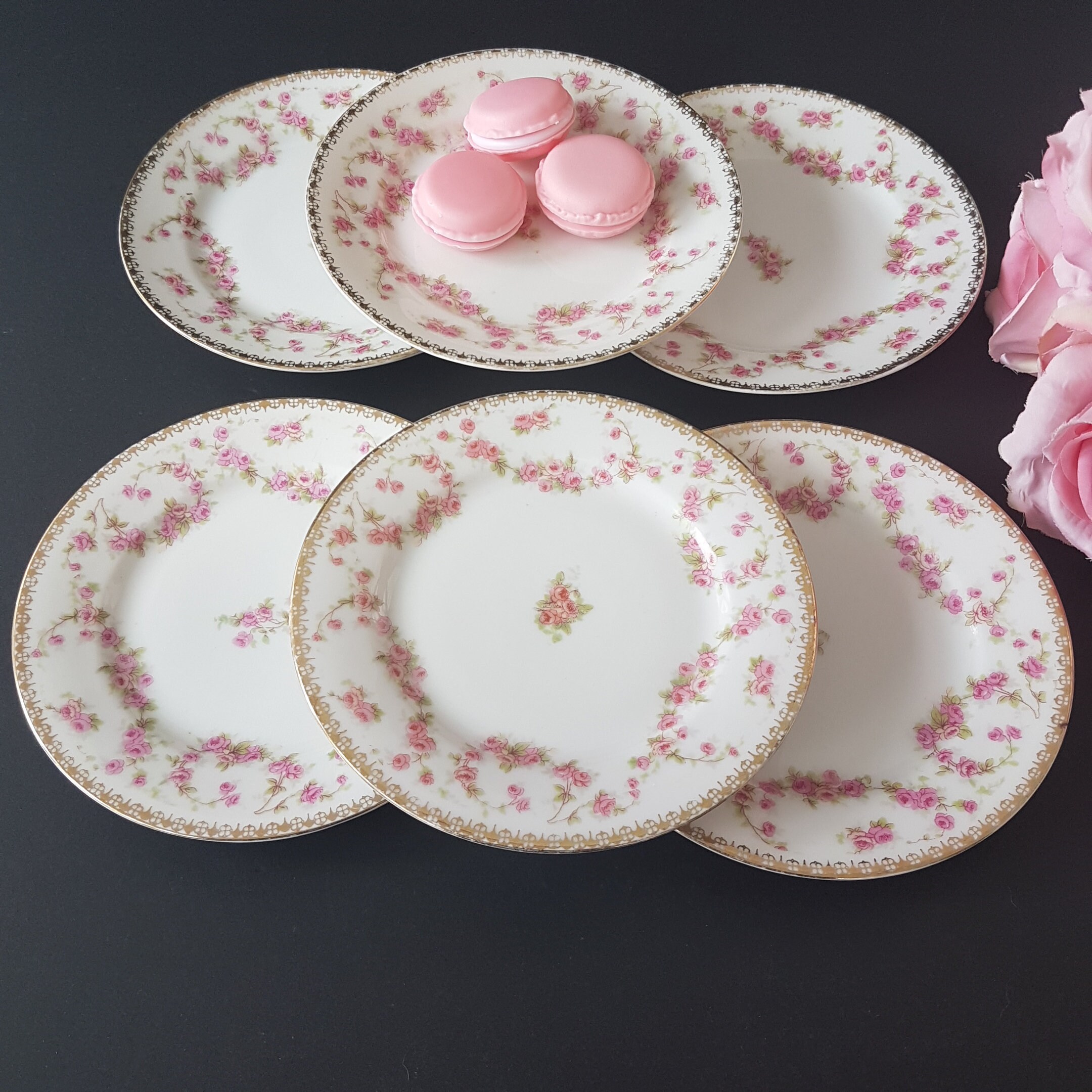 Mismatched China Dessert Plates, Adolf Persch, BRIDAL ROSE, EAP