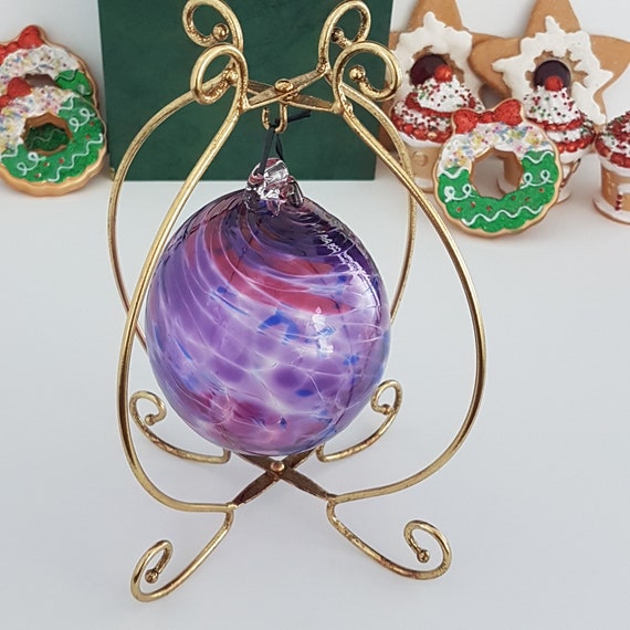 Hand Blown Glass Friendship Ball - Purple Pink Swirl Witch Ball Ornament Suncatcher