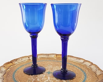 Blown Glass Tall Wine Glasses, Set of 2