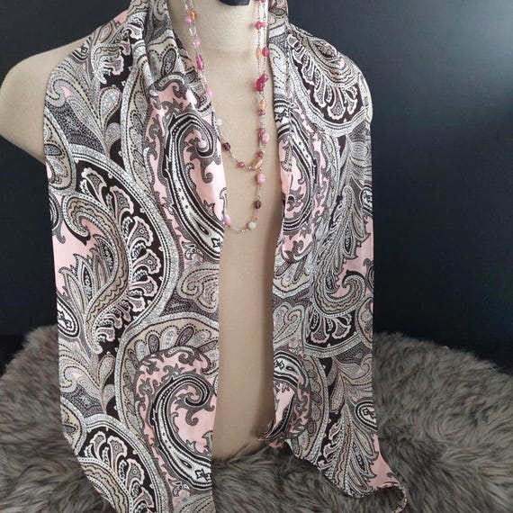 Vintage Michael Kors Designer Silk Scarf Pink Brown Paisley