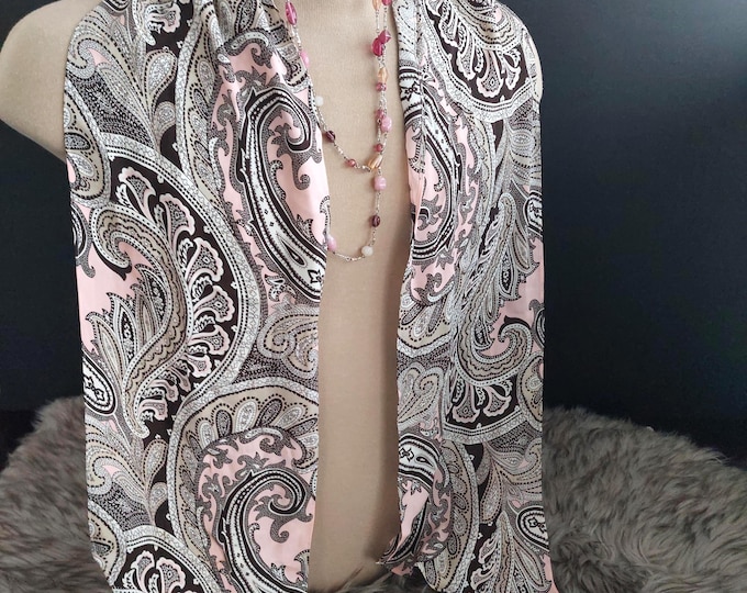 Michael Kors Pink Brown Paisley Vintage Silk Scarf