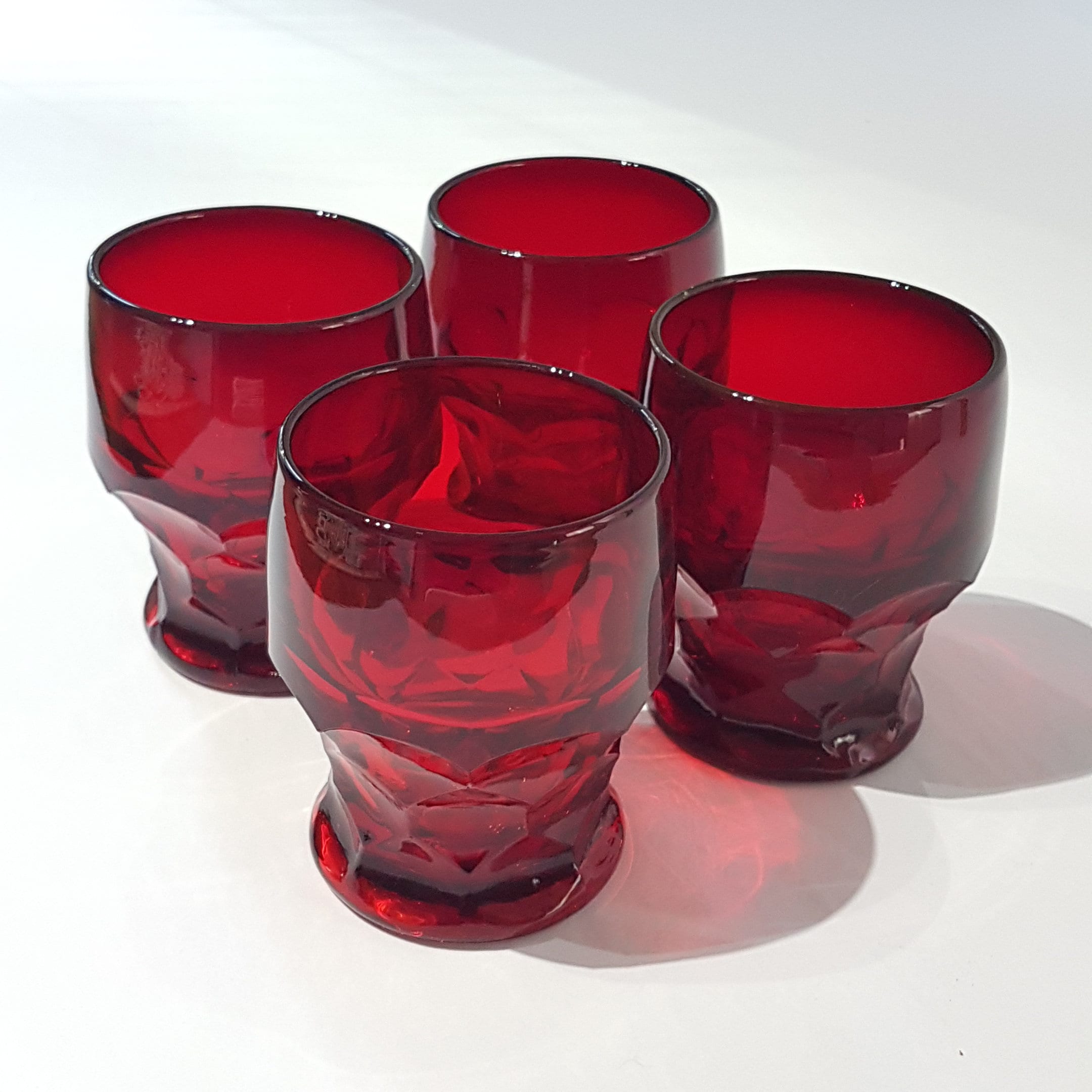 4oz Libbey Ruby Red Thumbprint Glassware, Set of 4 Juice Glasses, Whiskey Glass, Mid