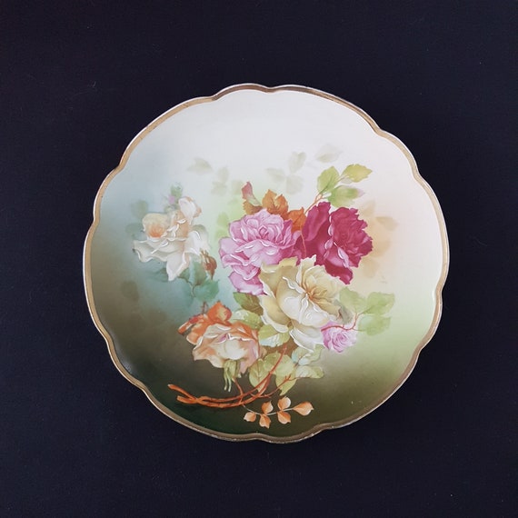 Antique MZ Austria Hand-Painted Rose Porcelain Plate 9.5 inch Collectible Fine China 1884-1909
