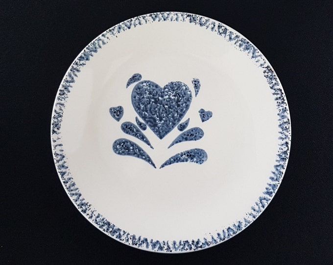 Gibson Designs MY LOVE Side Plates, Set of 6, Blue Heart, Blue Sponged, 6.5 Inch, Blue Country Kitchen Decor