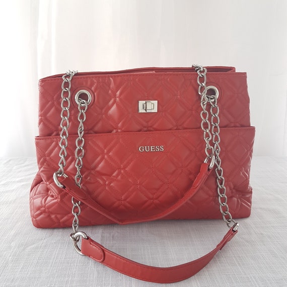 Vintage GUESS Red Quilted Faux Leather Shoulder Bag With -  Norway