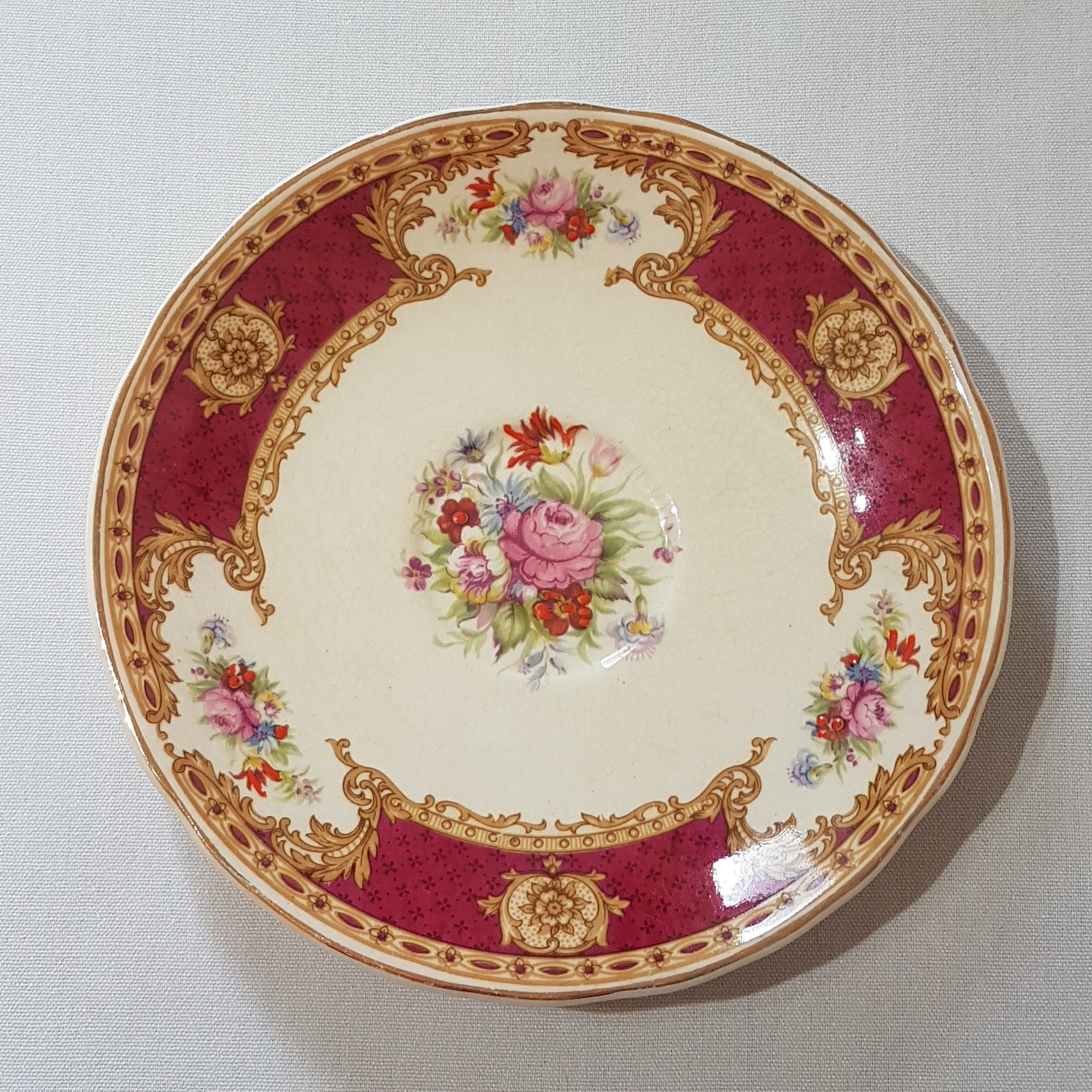 Antique Wedgwood Teacup Trio, Vincent Pattern, Red Wedgewood, Shabby