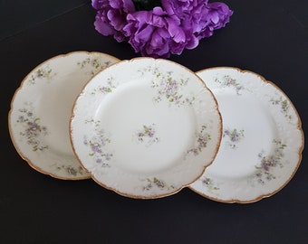 Limoges Porcelain 7.5 Inch Dessert Plates, Set of 3, Purple Limoges Porcelain 7.5 Inch Dessert Plates, Set of 3, Purple