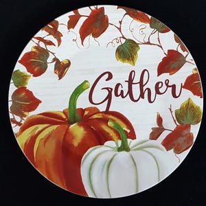 4pc Thanksgiving Pumpkin Dessert Plate Set with Orange White Pumpkins