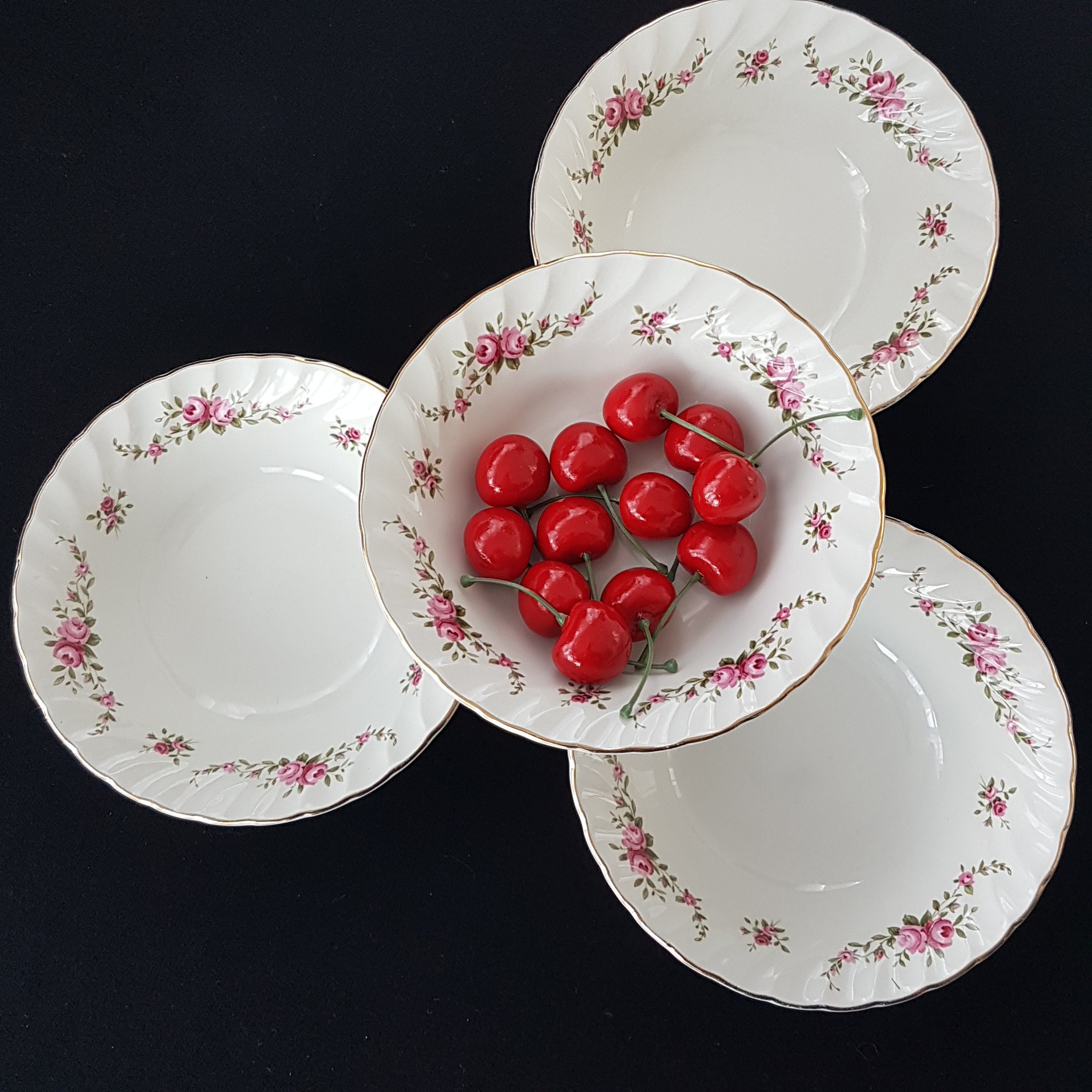 Vintage Cereal Bowls, Ridgway Pottery ROSE MARIE Ironstone Coupe Bowls