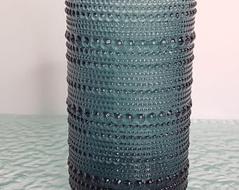 12oz Green Blue Highball Glasses, Set of 4, Thick Beaded Textured Glass