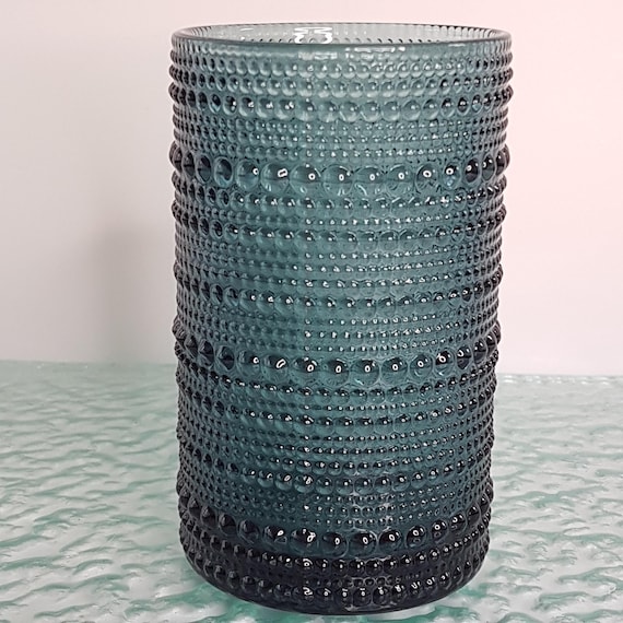 12oz Green Blue Highball Glasses, Set of 4, Thick Beaded Textured Glass