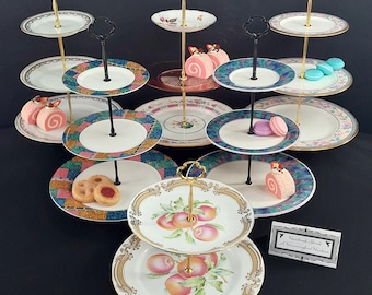 Handcrafted Tiered Vintage Cake Stand English Bone China Porcelain Ironstone Wedding Bridal Shower Decor