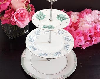 Handmade 3-Tier Vintage Bone China Cake Stand for Bespoke Home Entertaining, Personalized Serving Tray