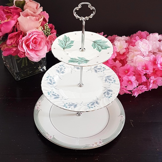 Handmade 3-Tier Vintage Bone China Cake Stand for Bespoke Home Entertaining, Personalized Serving Tray