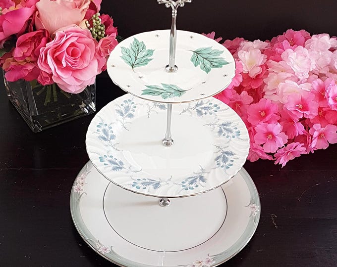 Handmade 3-Tier Vintage Bone China Cake Stand for Bespoke Home Entertaining, Personalized Serving Tray