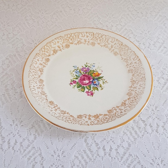 Vintage Georgian China Side Plates Devon Rose Pink Floral 22kt Gold Set of 4