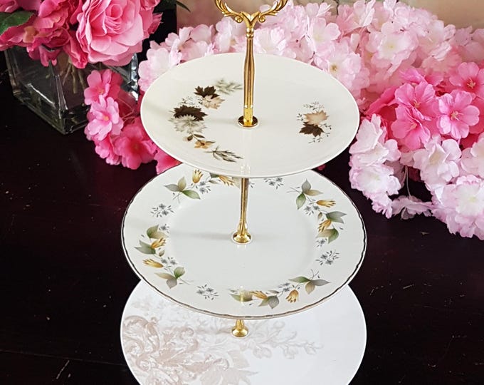 Handmade 3-Tier Cake Stand in Autumn Colors: Dessert Tray for Holiday Hosting