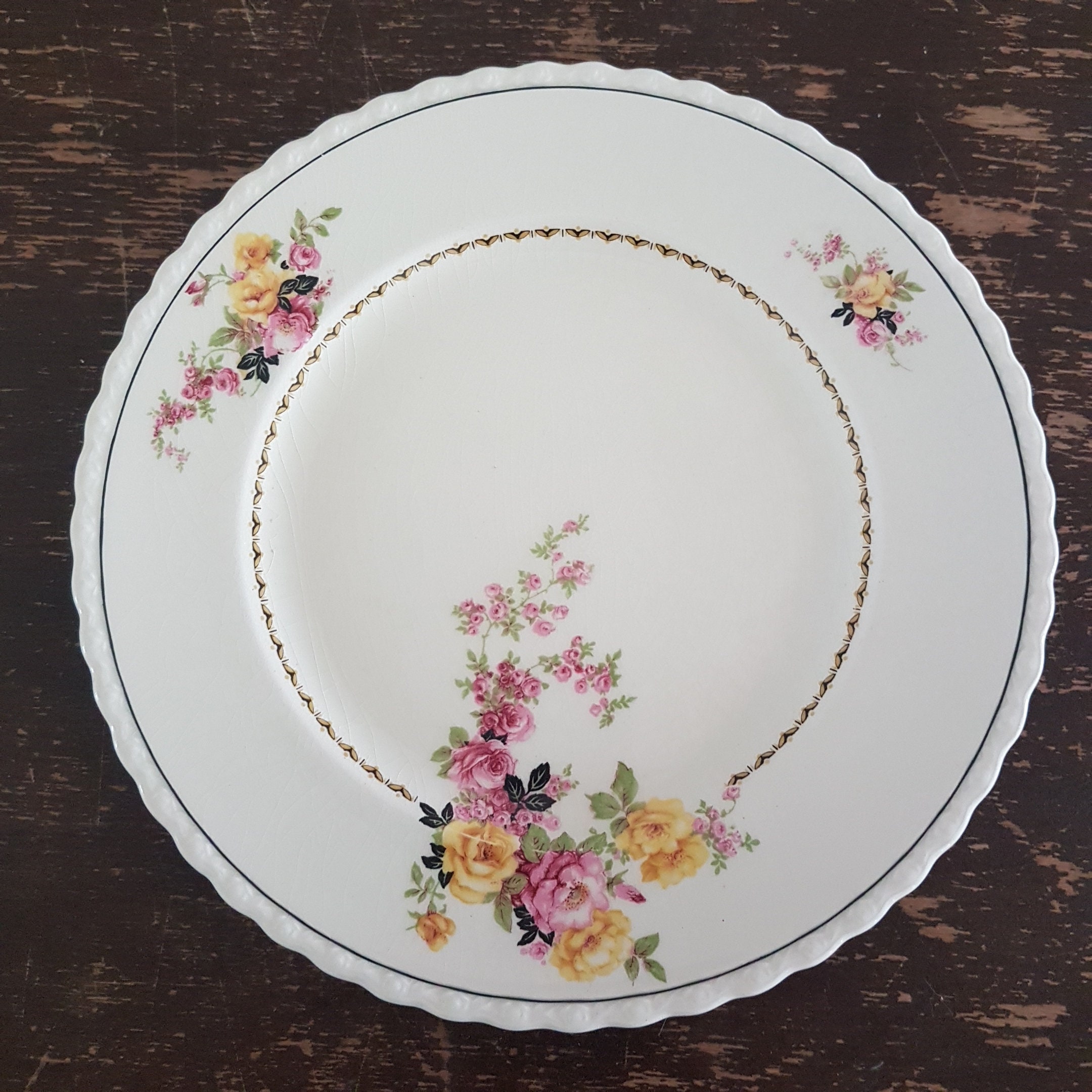 Myott ROSITA 10 Dinner Plates, Sets of 2, Pattern 3495, Yellow Pink