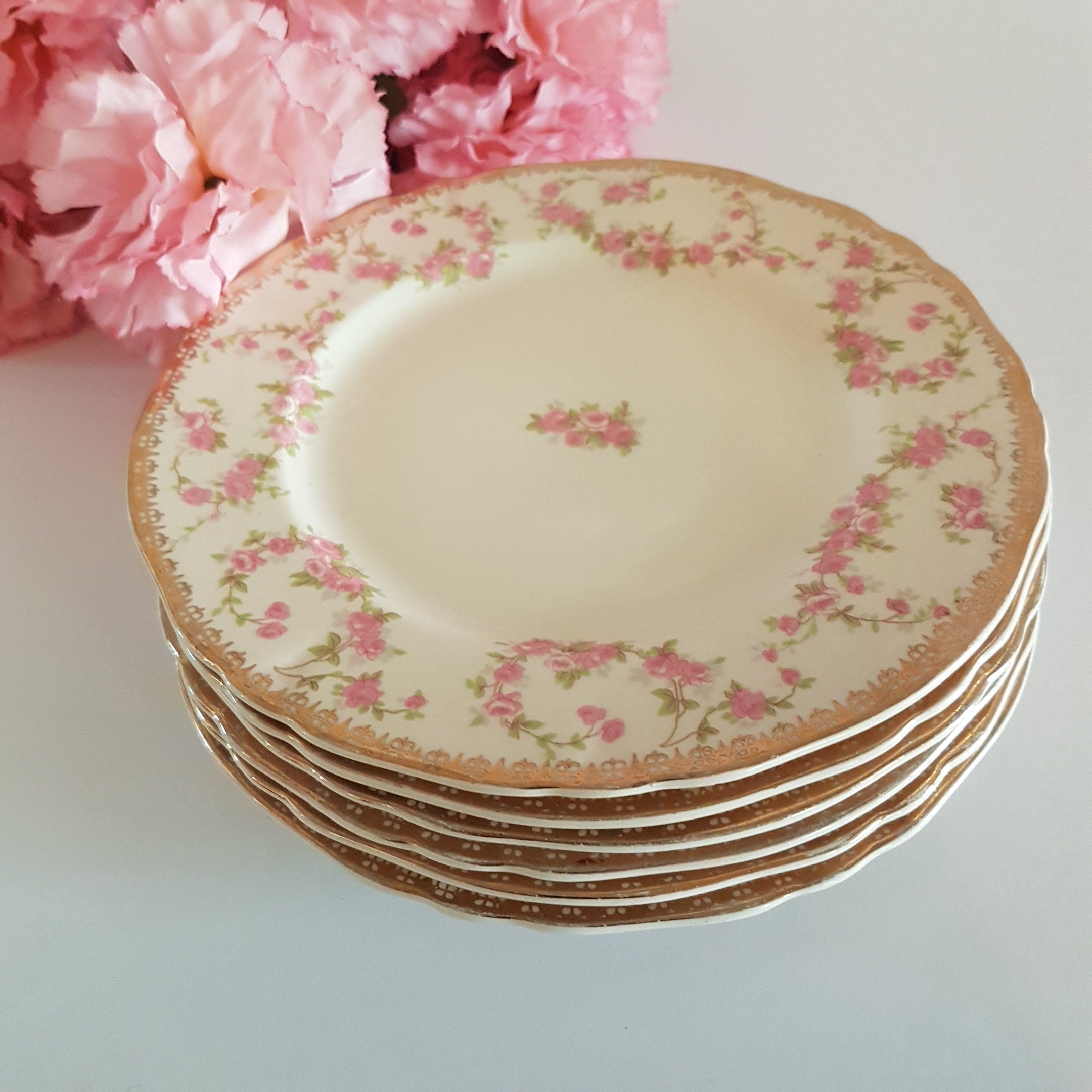 Vintage Alfred Meakin HARMONY ROSE 7 Dessert Plate Set of 6, Pie Plate