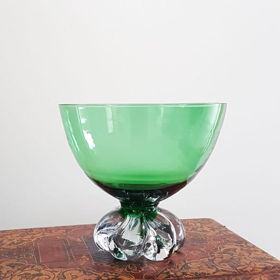 Vintage Emerald Green Blown Glass Pedestal Bowl | Canadian Vintage Boutique