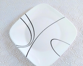 Corelle Simple Lines Square Plates (Set of 2), 10.5" Vitrelle Glass Black White Dinnerware