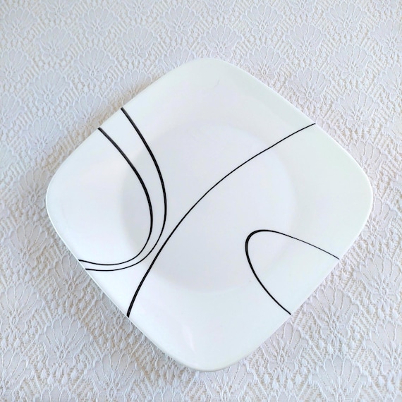 Corelle Simple Lines Square Plates (Set of 2), 10.5" Vitrelle Glass Black White Dinnerware